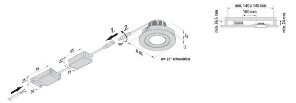 Hera Faretto da incasso Eco SR 68 cromo opaco 2.700 K Ø 8,5 cm alluminio