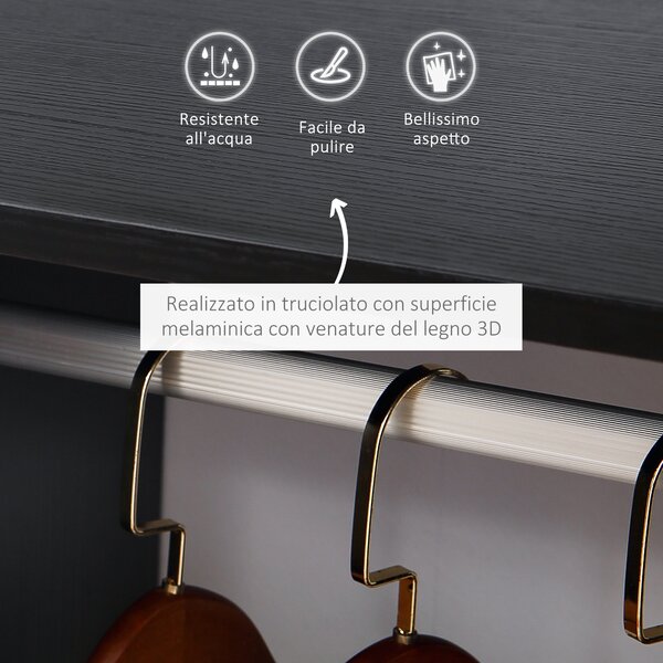HOMCOM Mobile Appendiabiti con 2 Ripiani Aperti e Barra in Alluminio, in Truciolato, 60x40x128 cm, Nero | Aosom Italy