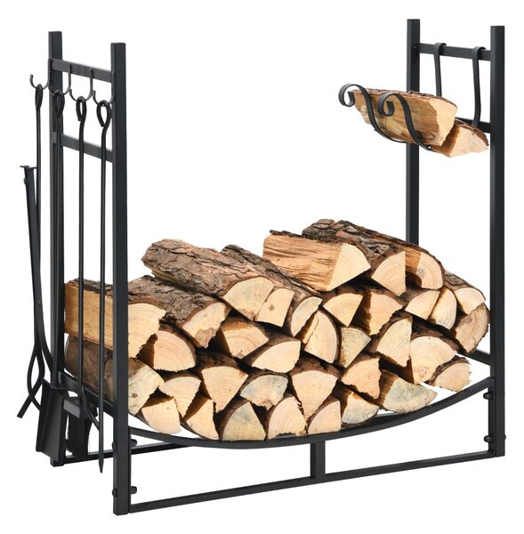 Costway Porta legna da ardere e set di attrezzi per uso intensivo, Organizzatore per la conservazione di legno 76x33x76cm