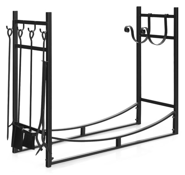 Costway Porta legna da ardere e set di attrezzi per uso intensivo, Organizzatore per la conservazione di legno 91x33x76cm