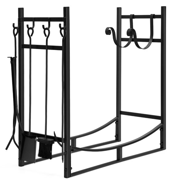Costway Porta legna da ardere e set di attrezzi per uso intensivo, Organizzatore per la conservazione di legno 76x33x76cm