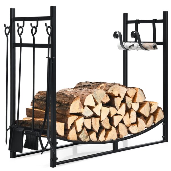 Costway Porta legna da ardere e set di attrezzi per uso intensivo, Organizzatore per la conservazione di legno 91x33x76cm