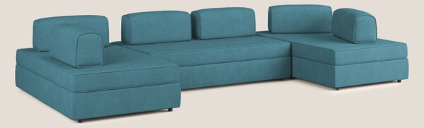 Liberty divano panoramico con pouf estraibile e schienali movibili in