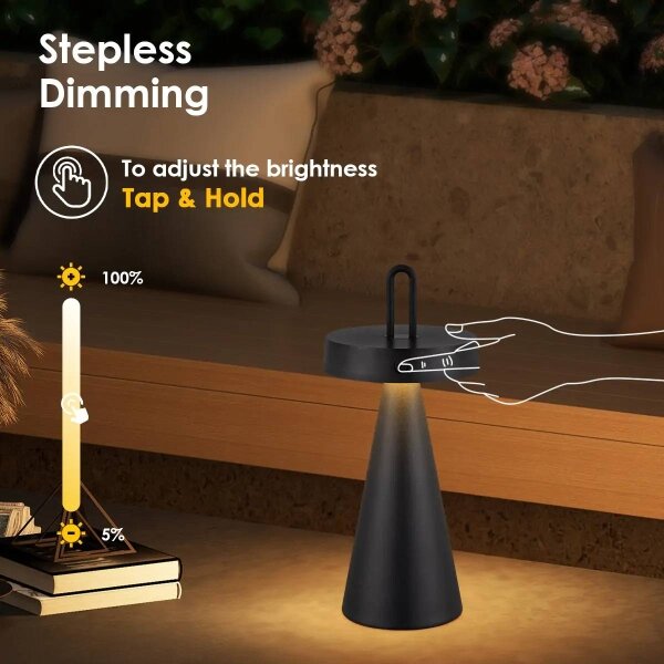 Lampada da tavolo LED dimmerabile ricaricabile a sfioramento per esterni HALO LED/1,5W/3,7V 3000 mAh IP44 nera