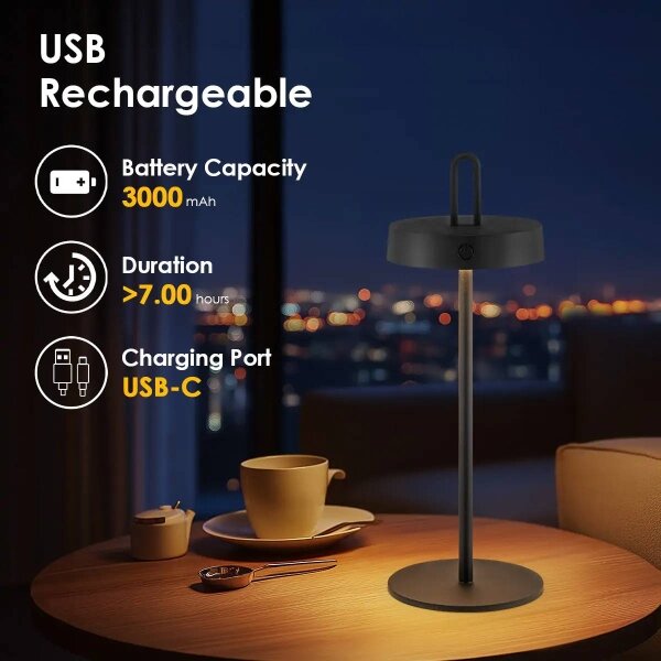 Lampada da tavolo dimmerabile a sfioramento ricaricabile per esterni LED SHINE LED/1,5W/3,7V 3000 mAh IP44 nera