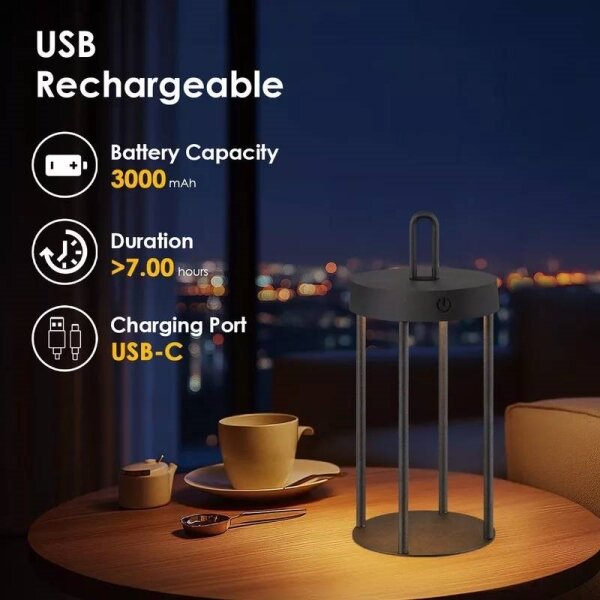 Lampada da tavolo ricaricabile dimmerabile a tocco per esterni GENTLE LED/1,5W/3,7V 3000 mAh IP44 nero