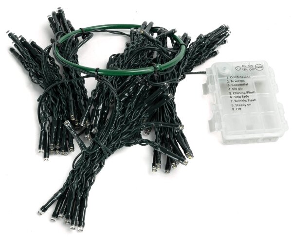 Aigostar - Catena luminosa natalizia per esterni, 108 LED / 8 funzioni, 3x AA, 1,8 m, IP44, bianco caldo