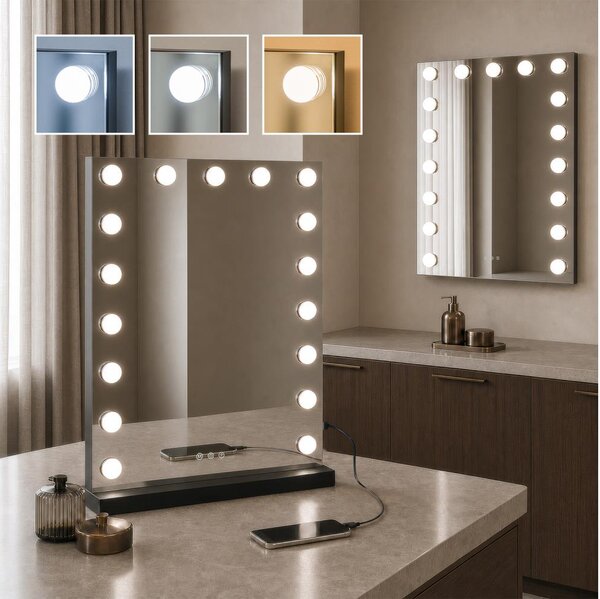 BRILAGI - LED Specchio da trucco dimmerabile HOLLYWOOD LED/15W/230V 55x77 cm nero