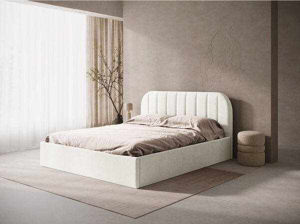 Letto matrimoniale imbottito color crema con contenitore/senza testiera con rete inclusa 160x200 cm Susan – Micadoni