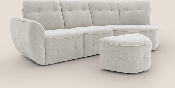 Cerbero divano angolare con pouf mobile in morbido bouclé impermeabile