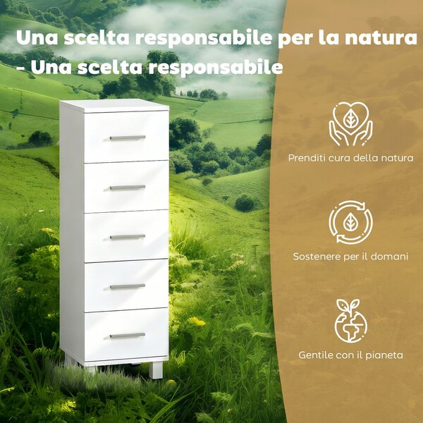 HOMCOM Cassettiera a 5 Cassetti per Camera da Letto e Soggiorno in Legno FSC, 30x30x95 cm, Bianco | Aosom Italy