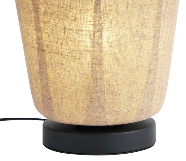 Lampada da tavolo Japandi nera con paralume in lino beige 21,5 cm - Nami