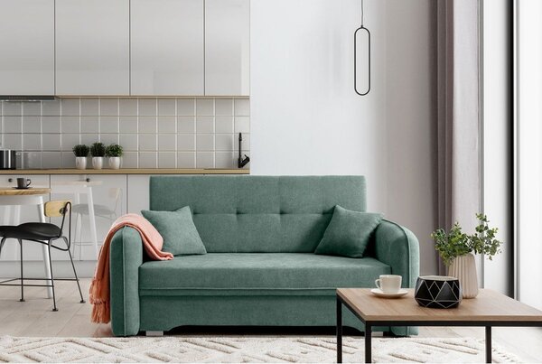 Divano verde allungabile/con contenitore e rivestimento in ciniglia 155 cm Laine – ELTAP