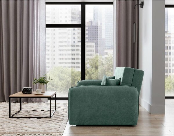 Divano verde allungabile/con contenitore e rivestimento in ciniglia 155 cm Laine – ELTAP