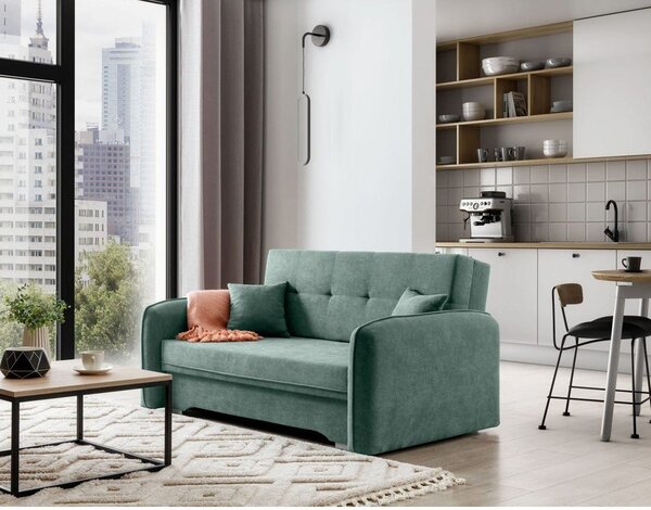 Divano verde allungabile/con contenitore e rivestimento in ciniglia 155 cm Laine – ELTAP