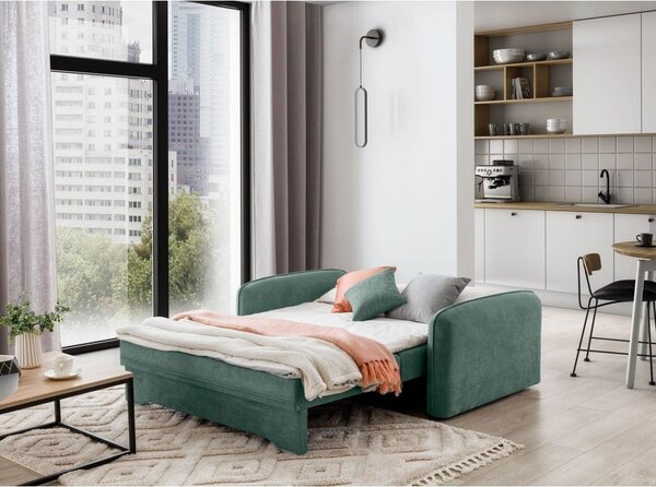 Divano verde allungabile/con contenitore e rivestimento in ciniglia 155 cm Laine – ELTAP