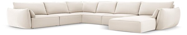 Divano angolare beige (con penisola a sinistra/a U) con rivestimento in velluto Vanda – Mazzini Sofas