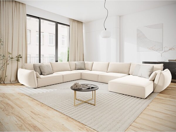 Divano angolare beige (con penisola a sinistra/a U) con rivestimento in velluto Vanda – Mazzini Sofas
