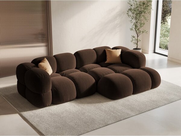 Divano angolare marrone scuro (con penisola a destra/con chaise lounge) con rivestimento in velluto Loretto – Cosmopolitan Design