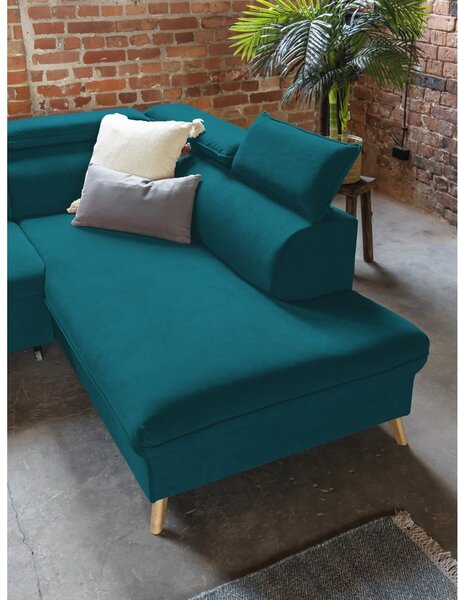Divano letto angolare a U in velluto turchese (angolo destro) Sweet Harmony - Miuform