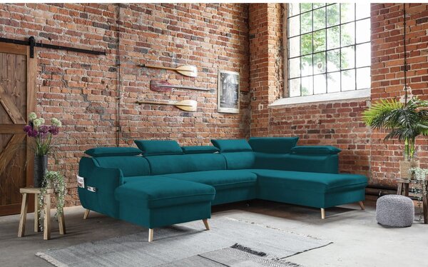 Divano letto angolare a U in velluto turchese (angolo destro) Sweet Harmony - Miuform