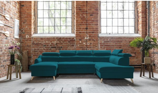 Divano letto angolare a U in velluto turchese (angolo destro) Sweet Harmony - Miuform