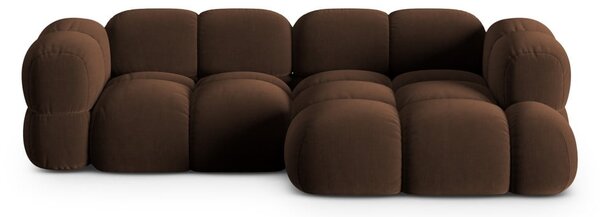 Divano angolare marrone scuro (con penisola a destra/con chaise lounge) con rivestimento in velluto Loretto – Cosmopolitan Design