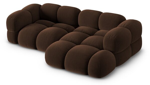 Divano angolare marrone scuro (con penisola a destra/con chaise lounge) con rivestimento in velluto Loretto – Cosmopolitan Design