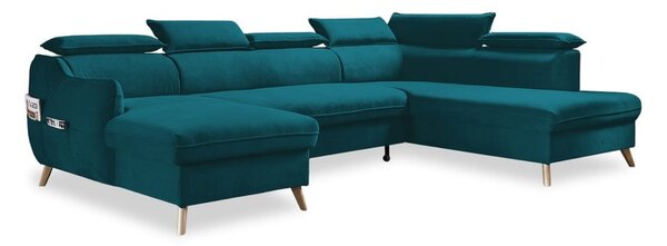 Divano letto angolare a U in velluto turchese (angolo destro) Sweet Harmony - Miuform