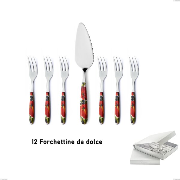 Confezione a libro 13 pezzi, forchettine pi� paletta dolce Vero Albenga, acciaio 18.0 nickel free, manicatura pbt sublimato acciaio lucido