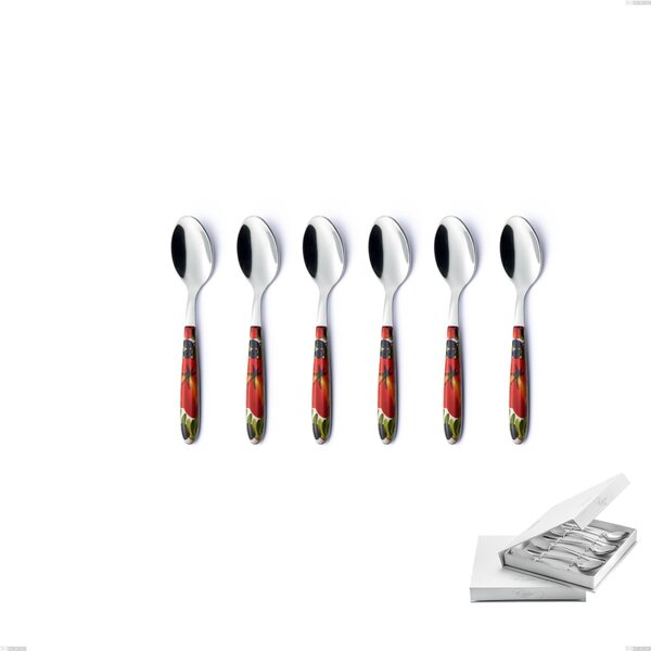 Confezione a libro 6 pezzi cucchiaini caff� Vero Albenga, acciaio 18.0 nickel free, manicatura pbt sublimato acciaio lucido