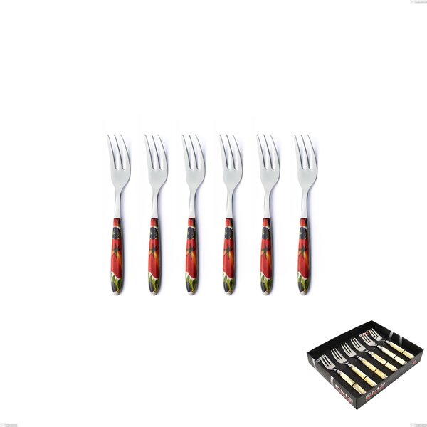 Confezione vetrina 6 pezzi forchette dolce Vero Albenga, acciaio 18.0 nickel free, manicatura pbt sublimato acciaio lucido