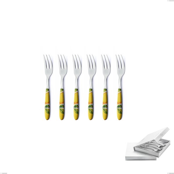 Confezione a libro 6 pezzi forchette dolce Vero Sorrento, acciaio 18.0 nickel free, manicatura pbt sublimato acciaio lucido