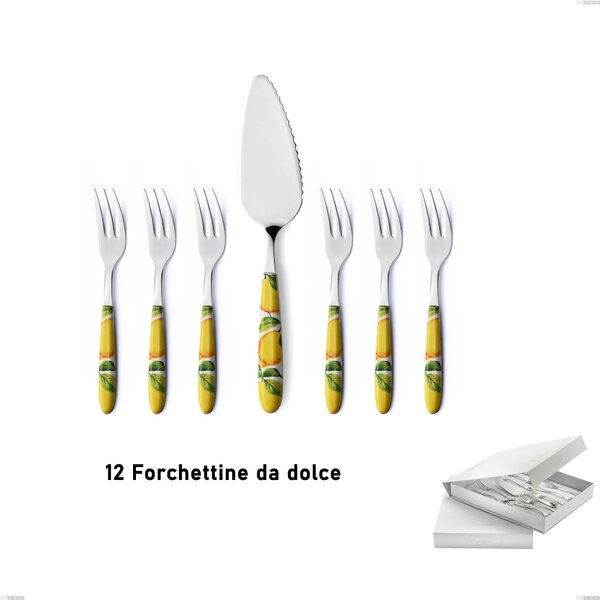 Confezione a libro 13 pezzi, forchettine pi� paletta dolce Vero Sorrento, acciaio 18.0 nickel free, manicatura pbt sublimato acciaio lucido