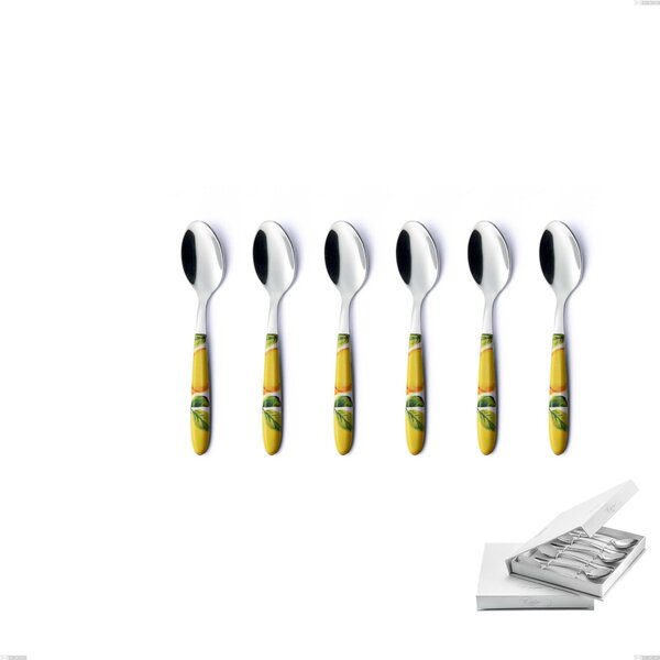 Confezione a libro 6 pezzi cucchiaini caff� Vero Sorrento, acciaio 18.0 nickel free, manicatura pbt sublimato acciaio lucido
