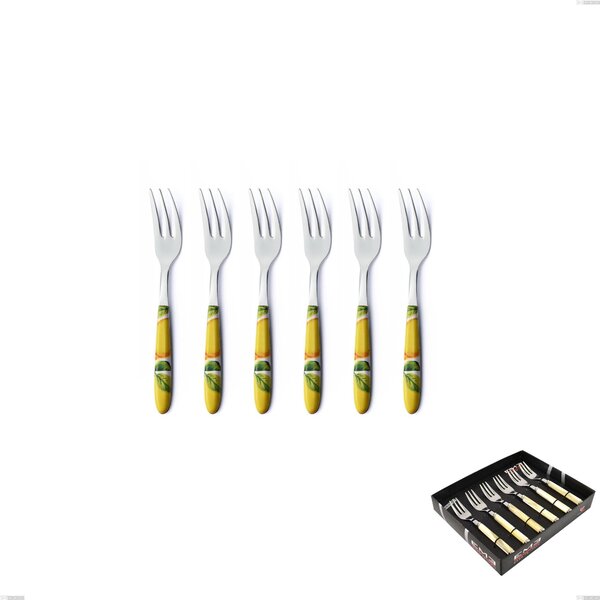 Confezione vetrina 6 pezzi forchette dolce Vero Sorrento, acciaio 18.0 nickel free, manicatura pbt sublimato acciaio lucido