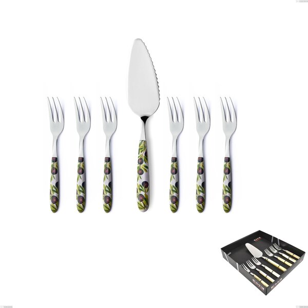 Confezione vetrina 7 pezzi, forchettine pi� paletta dolce Vero Taggia, acciaio 18.0 nickel free, manicatura pbt sublimato acciaio lucido