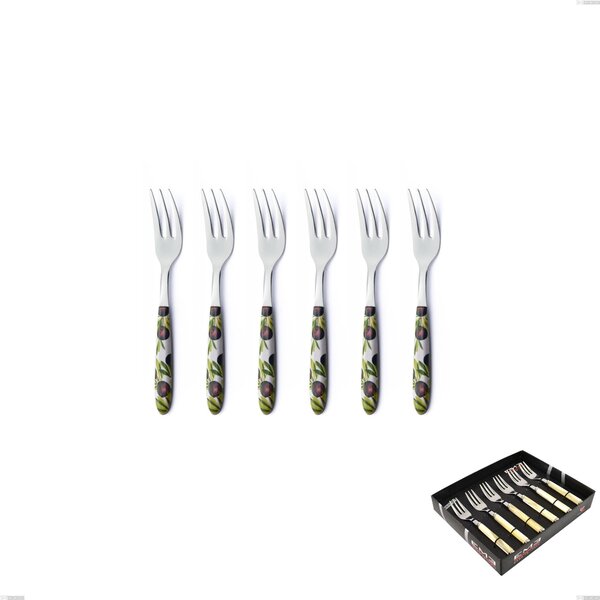 Confezione vetrina 6 pezzi forchette dolce Vero Taggia, acciaio 18.0 nickel free, manicatura pbt sublimato acciaio lucido