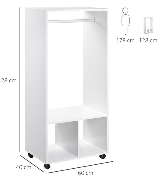 HOMCOM Mobile Appendiabiti con Barra in Alluminio e 2 Ripiani Aperti, in Truciolato, 60x40x128 cm, Bianco|Aosom