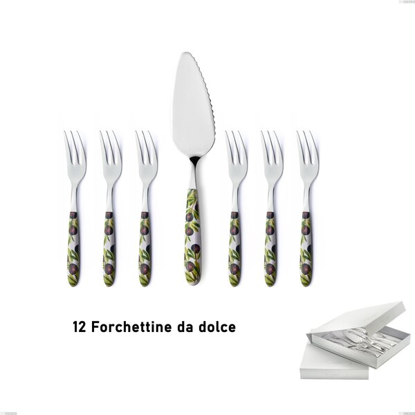 Confezione a libro 13 pezzi, forchettine pi� paletta dolce Vero Taggia, acciaio 18.0 nickel free, manicatura pbt sublimato acciaio lucido