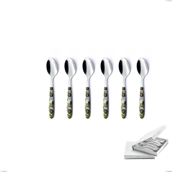 Confezione a libro 6 pezzi cucchiaini caff� Vero Taggia, acciaio 18.0 nickel free, manicatura pbt sublimato acciaio lucido