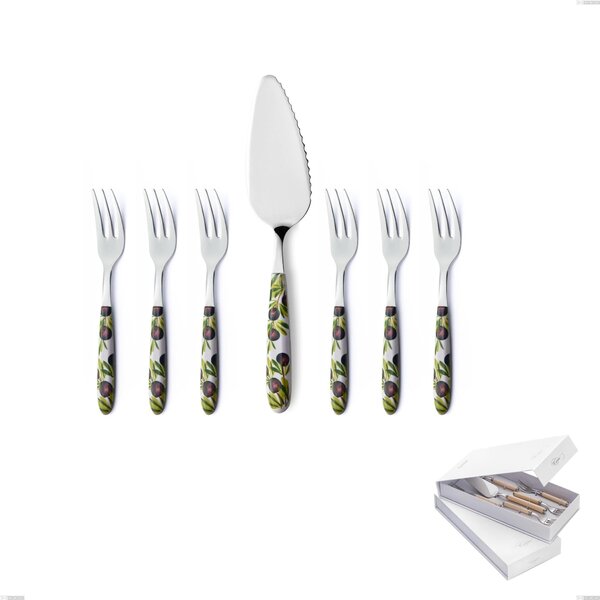 Confezione a libro 7 pezzi, forchettine pi� paletta dolce Vero Taggia, acciaio 18.0 nickel free, manicatura pbt sublimato acciaio lucido
