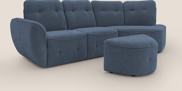 Cerbero divano angolare con pouf mobile in morbido bouclé impermeabile