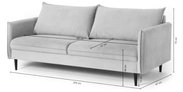 Divano grigio con rivestimento in velluto 203 cm Juli – Ropez
