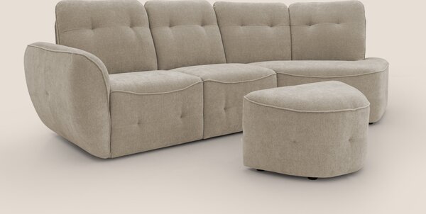 Cerbero divano angolare con pouf mobile in morbido bouclé impermeabile