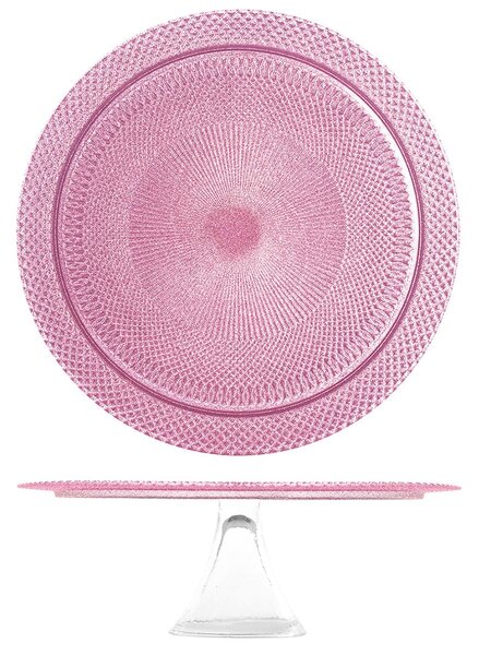 Alzata Glam in vetro glitterato con piede rosa cm 33