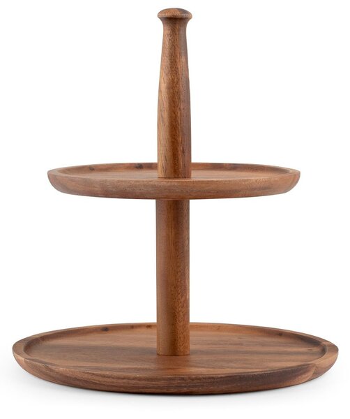 Alzata in legno Acacia a 2 piani forma tonda cm 25x25 h