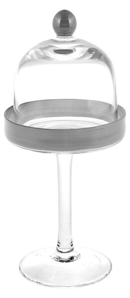 Alzata in vetro con cupola bordo colore grigio cm 12x26h