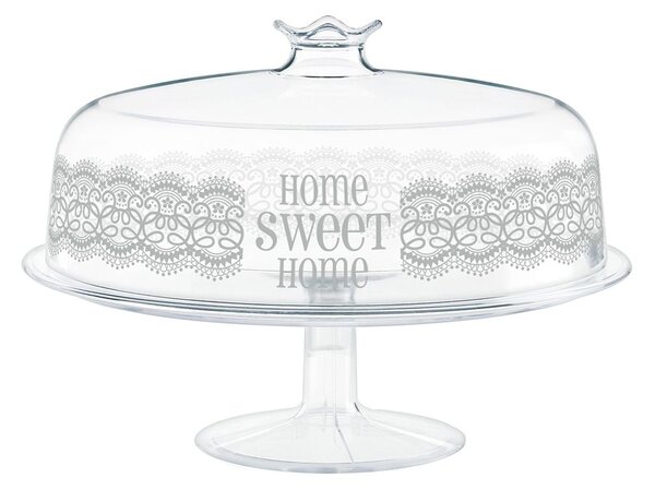 Alzata Home Sweet Home in polistirene con coperchio decoro bianco cm 28x21 h