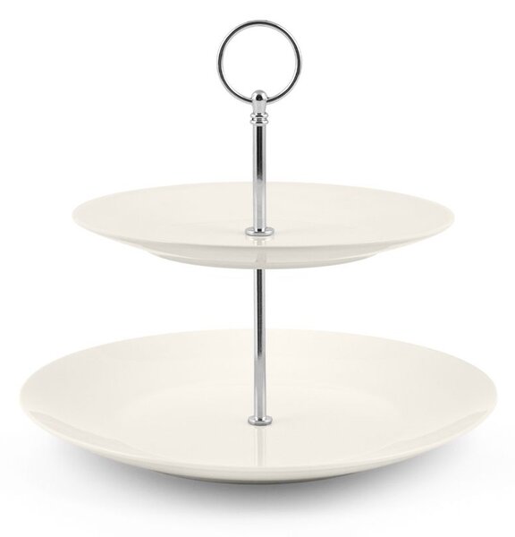 Alzata 2 piani in new bone china manico cromato colore avorio cm 27 - 20